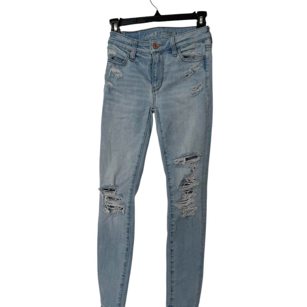 American Eagle Outfitters Light Blue Distressed Skinny Jeans Size 000